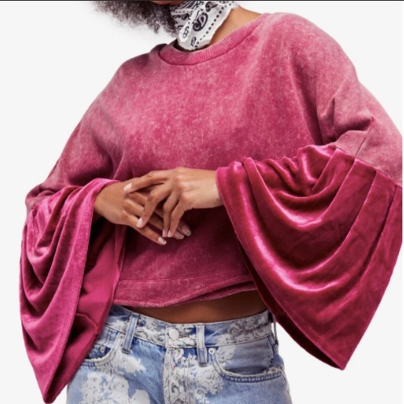 Free People Glorious cropped sweater Pullover Pink Berry Sweatshirt - Picture 1 of 6